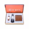 men's combo, tan/brown/rose gold men's watch, men's parfum EDP, tan/brown men's wallet, genuine leather wallet