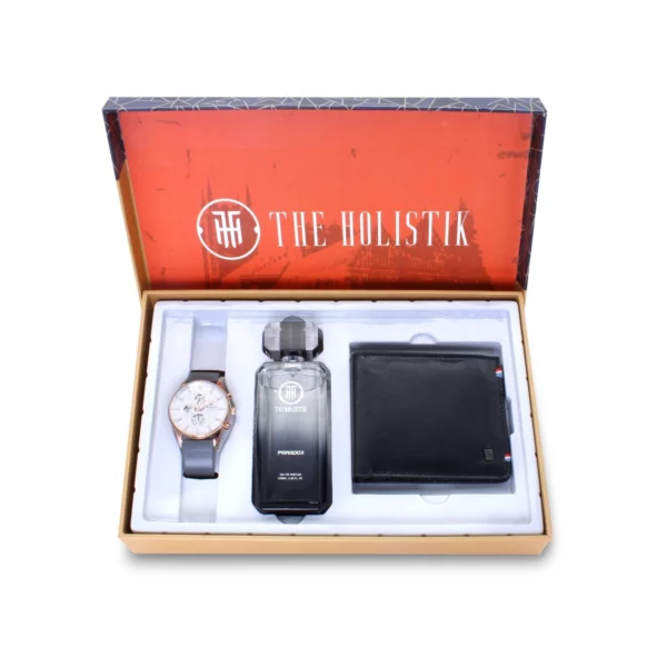 men's combo, sliver/grey men's watch, men's parfum EDP, black men's wallet, genuine leather wallet