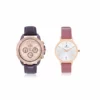 couple's watch combo/pair, rose gold/brown men's watch, pearl-white/deep pink women's watch