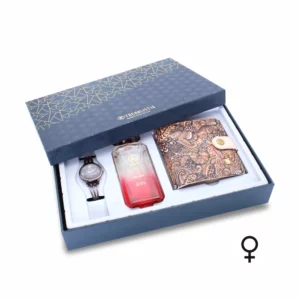 women's combo, brown women's watch, women's parfum EDP, brown women's wallet