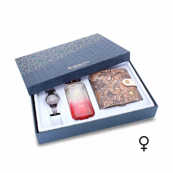 women's combo, brown women's watch, women's parfum EDP, brown women's wallet