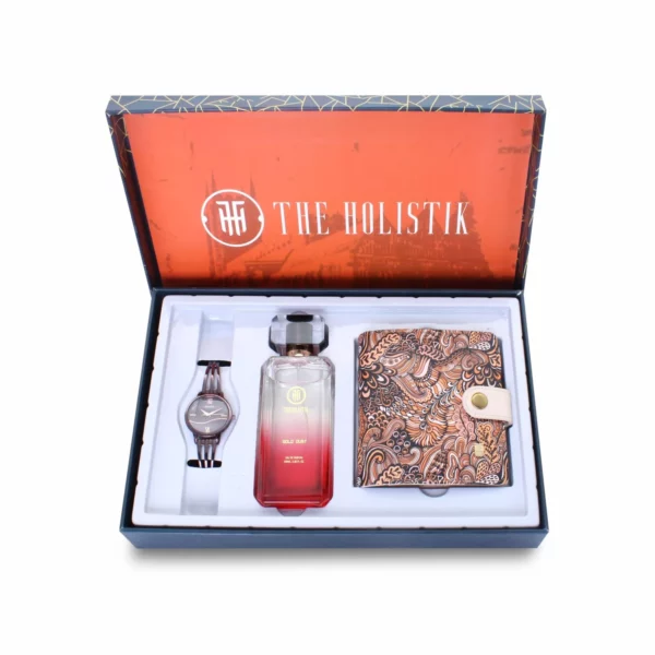 women's combo, brown women's watch, women's parfum EDP, brown women's wallet