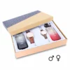 couple's combo, men's parfum EDP, men's rose gold/brown watch, combo, women's parfum EDP, women's white/tan/brown watch