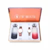 couple's combo, men's parfum EDP, men's rose gold/brown watch, combo, women's parfum EDP, women's white/tan/brown watch