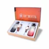 couple's combo, men's parfum EDP, men's rose gold/brown watch, combo, women's parfum EDP, women's white/tan/brown watch