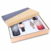 couple's combo, men's parfum EDP, men's rose gold/brown watch, combo, women's parfum EDP, women's olive/gold watch