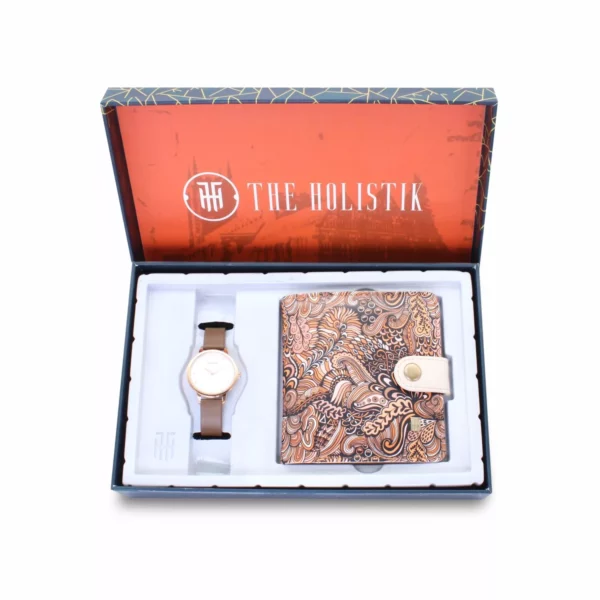 women's combo, women's watch, women's wallet, designer wallet, white-brown women's watch , white-tan women's watch, brown