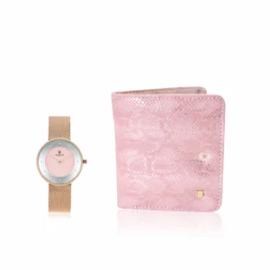 women's combo, women's watch, pink women's wallet, designer wallet, pink women's watch