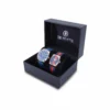 couple's watch combo/pair, blue men's watch, navy blue/orange women's watch
