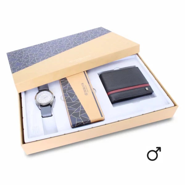 men's combo, grey men's watch, men's aviator sunglasses, black/maroon men's wallet, genuine leather wallet