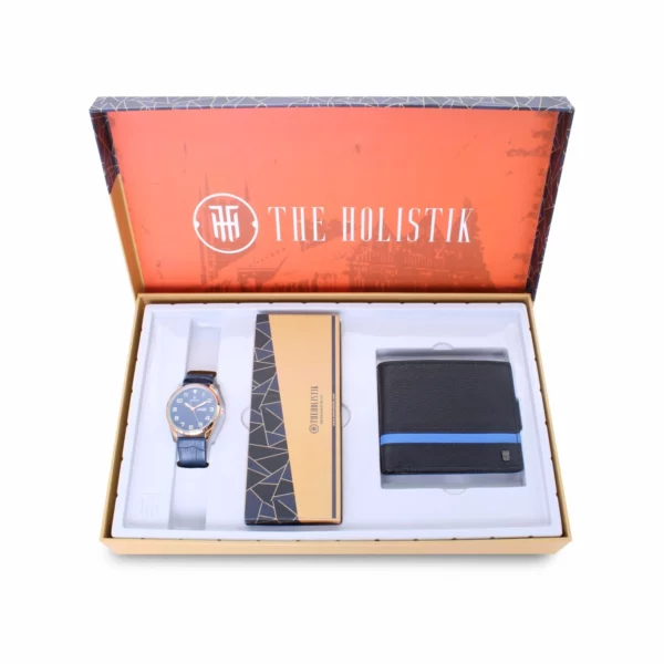 men's combo, blue men's watch, men's wayfarer sunglasses, black/blue men's wallet, genuine leather wallet