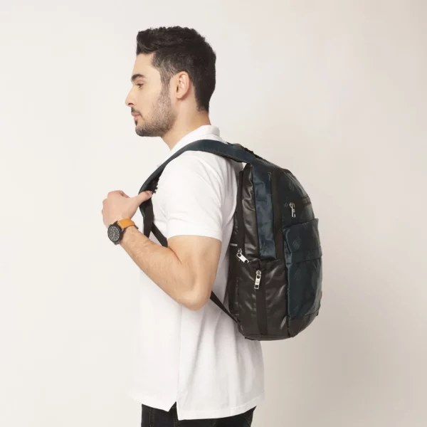 reversible backpack formal/casual look, turquoise/black
