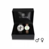 couple's watch combo/pair, silver/grey men's watch, mint green/gold women's watch