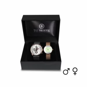 couple's watch combo/pair, silver/grey men's watch, mint green/gold women's watch