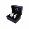 couple's watch combo/pair, silver/grey men's watch, mint green/gold women's watch