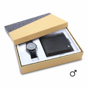 men's combo, men's watch, men's wallet, genuine leather wallet, black