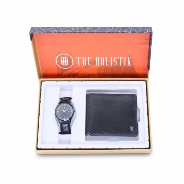 men's combo, men's watch, men's wallet, genuine leather wallet, black