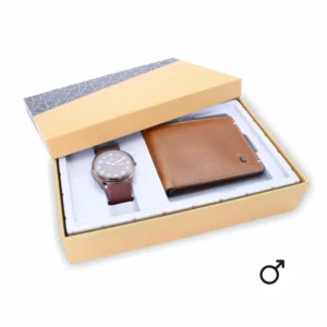 men's combo, men's watch, men's wallet, genuine leather wallet, brown, tan