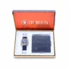 men's combo, men's watch, men's wallet, genuine leather wallet, blue, petrol blue