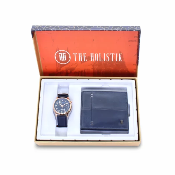 men's combo, men's watch, men's wallet, genuine leather wallet, blue, petrol blue