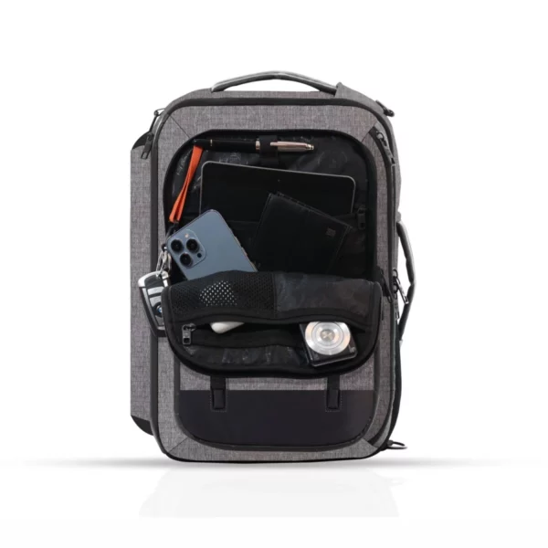 commuter backpack with apparel organizer, grey