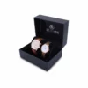 couple's watch combo/pair, rose gold/brown/tan men's watch, white/ brown women's watch