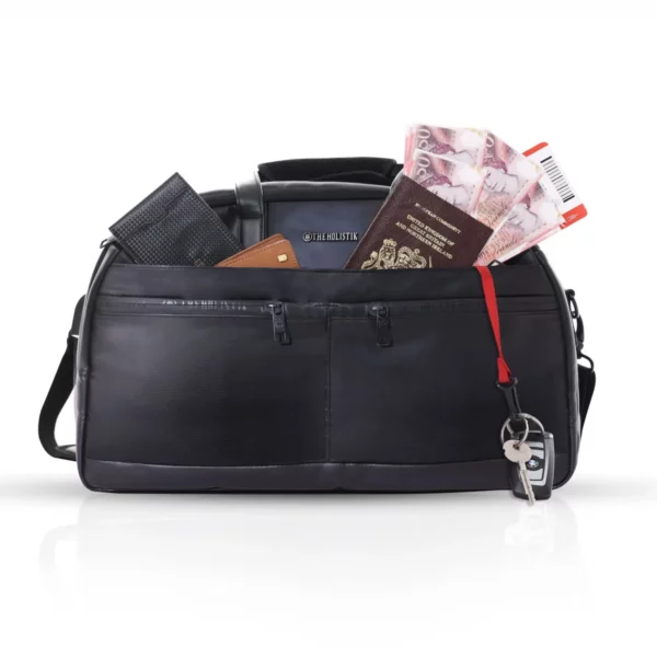 drifter smart suitcase duffel bag, usb charging port, TSA lock, split opens like suitcase, black