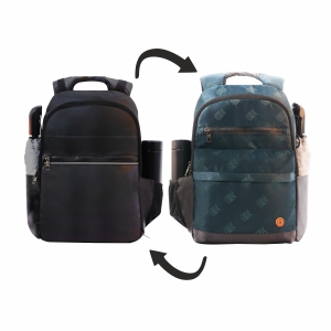 reversible backpack formal/casual look, turquoise/black
