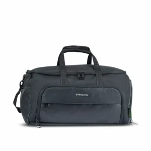 wanderer expandable duffel bag, USB charging port, RFID-protected front pockets, can be hanged inside any wardrobe or closet, black